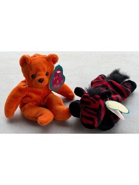 1997 Set of 2 Full of Beans Pets Avon Products Bernard the Bear & Zoe the Zebra
